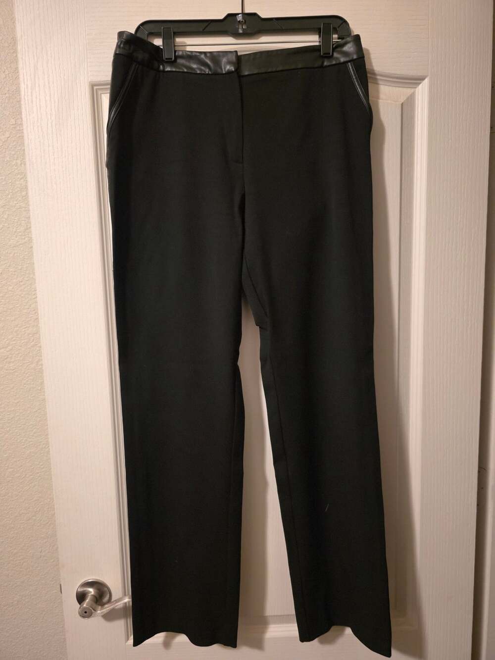 I.N.C. International Concepts Faux Leather Trim Black Trousers Size 12